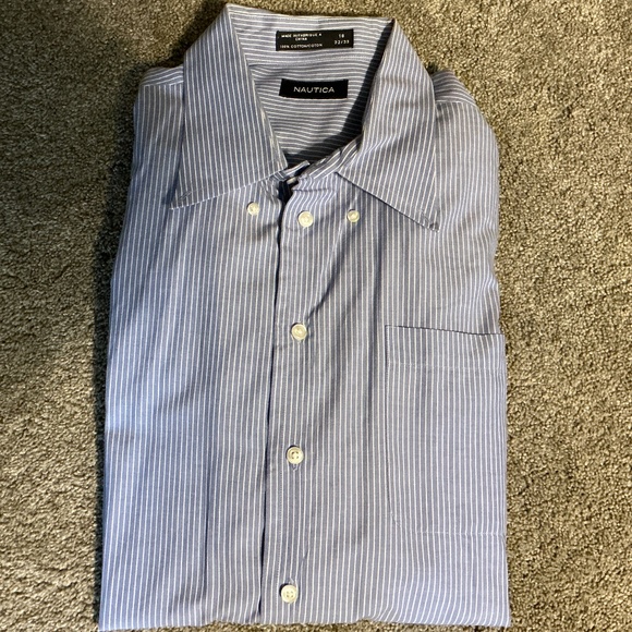 Men's Button Down-Blue & White Striped-Size 18-32/33 - Picture 1 of 2